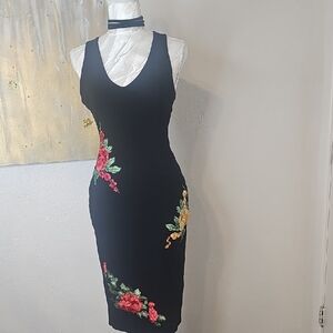 Floral Embroidered Black Dress